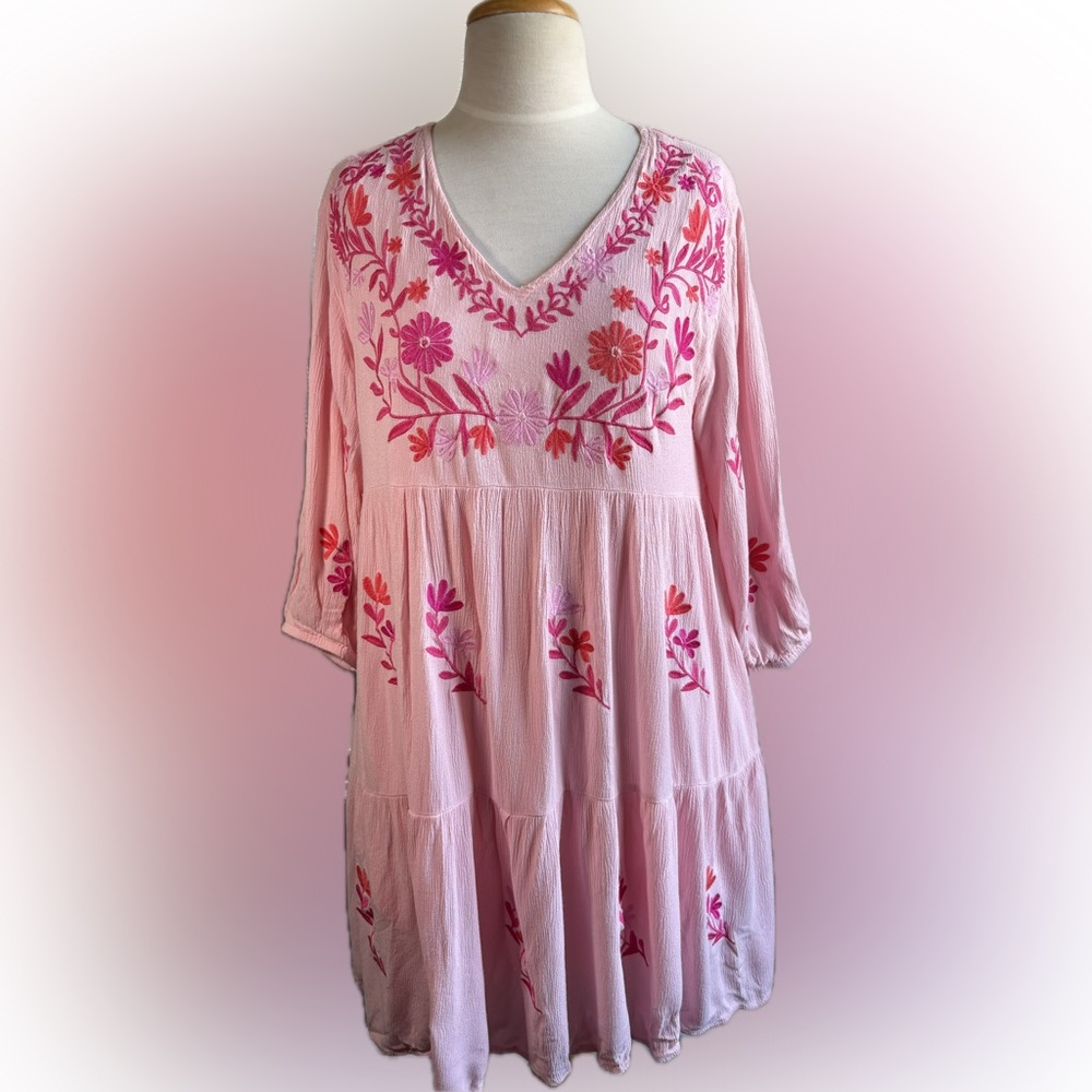 J. Marie Floral Embroidered Pink Dress